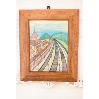 Nikifor Krynicki Stacja Kolejowa w Krynicy - Krynica Obraz Akwarela Ołówek