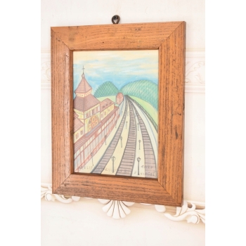 Nikifor Krynicki Stacja Kolejowa w Krynicy - Krynica Obraz Akwarela Ołówek