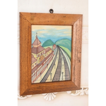 Nikifor Krynicki Stacja Kolejowa w Krynicy - Krynica Obraz Akwarela Ołówek