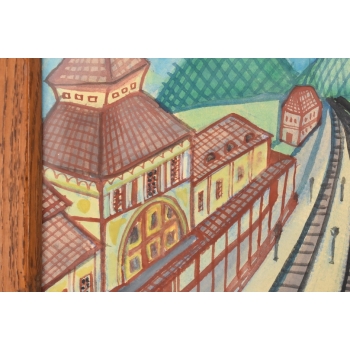 Nikifor Krynicki Stacja Kolejowa w Krynicy - Krynica Obraz Akwarela Ołówek