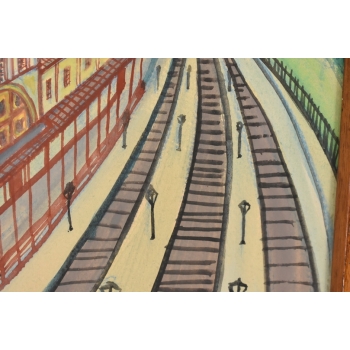 Nikifor Krynicki Stacja Kolejowa w Krynicy - Krynica Obraz Akwarela Ołówek