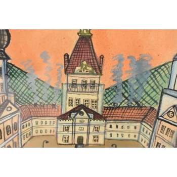 Nikifor Krynicki - Zamek w Krynicy - Krynica - Obraz Akwarela Ołówek