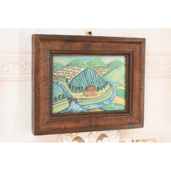 Nikifor Krynicki - Wiejska Chata Krajobraz Krynicy - Obraz Akwarela Ołówek