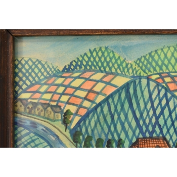 Nikifor Krynicki - Wiejska Chata Krajobraz Krynicy - Obraz Akwarela Ołówek