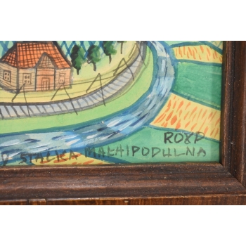 Nikifor Krynicki - Wiejska Chata Krajobraz Krynicy - Obraz Akwarela Ołówek