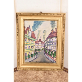 Nikifor Krynicki - Ulice w Krynicy Zdrój - Krynica - Obraz Akwarela Ołówek