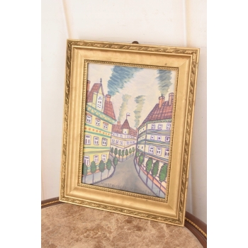 Nikifor Krynicki - Ulice w Krynicy Zdrój - Krynica - Obraz Akwarela Ołówek