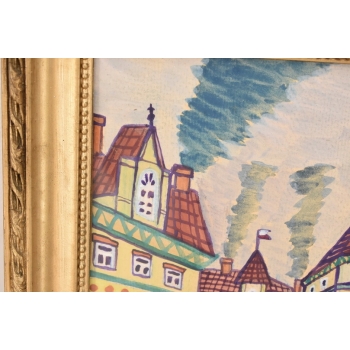 Nikifor Krynicki - Ulice w Krynicy Zdrój - Krynica - Obraz Akwarela Ołówek