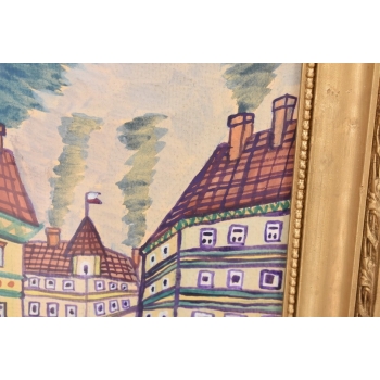 Nikifor Krynicki - Ulice w Krynicy Zdrój - Krynica - Obraz Akwarela Ołówek