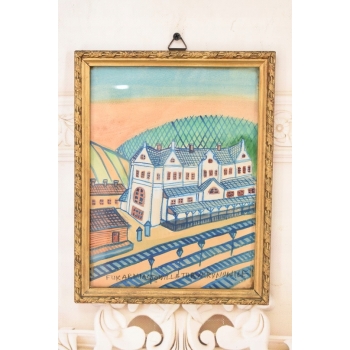 Nikifor Krynicki - Dworzec Kolejowy w Krynicy - Obraz Akwarela Ołówek