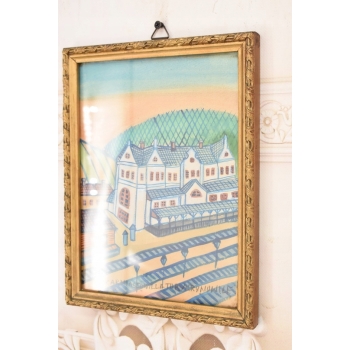 Nikifor Krynicki - Dworzec Kolejowy w Krynicy - Obraz Akwarela Ołówek