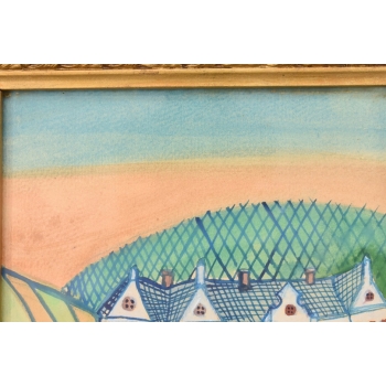 Nikifor Krynicki - Dworzec Kolejowy w Krynicy - Obraz Akwarela Ołówek