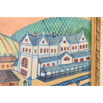 Nikifor Krynicki - Dworzec Kolejowy w Krynicy - Obraz Akwarela Ołówek