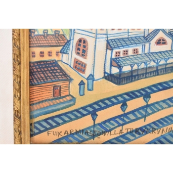 Nikifor Krynicki - Dworzec Kolejowy w Krynicy - Obraz Akwarela Ołówek