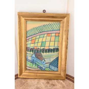 Nikifor Krynicki - Przejazd Kolejowy w Krynicy Zdrój Obraz Akwarela Ołówek