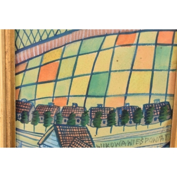 Nikifor Krynicki - Przejazd Kolejowy w Krynicy Zdrój Obraz Akwarela Ołówek