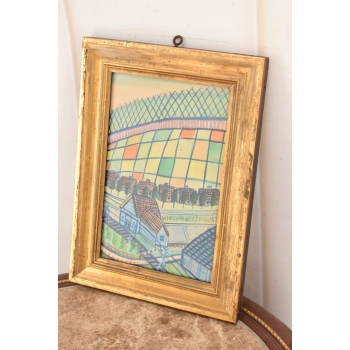 Nikifor Krynicki - Przejazd Kolejowy w Krynicy Zdrój Obraz Akwarela Ołówek