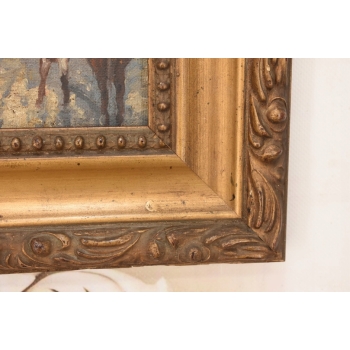 M. GIERYMSKI - Zimowa Wiejska Scena - Krowy z Zagrodzie - Obraz Olejny