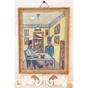 Nikifor Krynicki - Posterunek Policji w Krynicy Zdrój Obraz Akwarela Ołówek