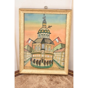 Nikifor Krynicki - Ratusz w Krynicy Zdrój - Krynica - Obraz Akwarela Ołówek