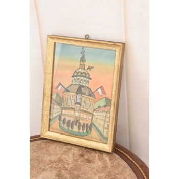 Nikifor Krynicki - Ratusz w Krynicy Zdrój - Krynica - Obraz Akwarela Ołówek