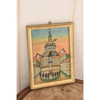 Nikifor Krynicki - Ratusz w Krynicy Zdrój - Krynica - Obraz Akwarela Ołówek