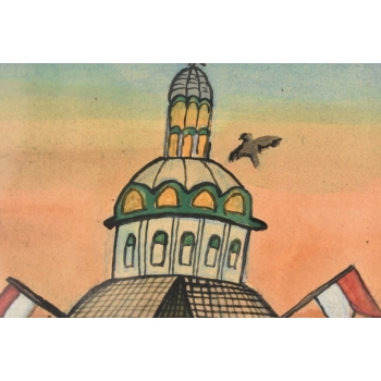 Nikifor Krynicki - Ratusz w Krynicy Zdrój - Krynica - Obraz Akwarela Ołówek