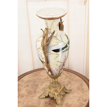 Muzealny Wazon Waza Amfora - Porcelana + Brąz - Ptaki - Dekoracja