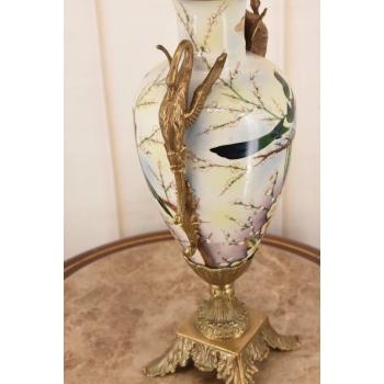 Muzealny Wazon Waza Amfora - Porcelana + Brąz - Ptaki - Dekoracja