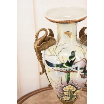 Muzealny Wazon Waza Amfora - Porcelana + Brąz - Ptaki - Dekoracja