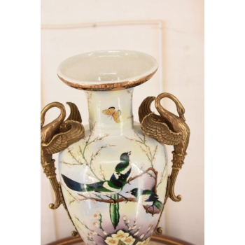 Muzealny Wazon Waza Amfora - Porcelana + Brąz - Ptaki - Dekoracja