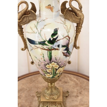 Muzealny Wazon Waza Amfora - Porcelana + Brąz - Ptaki - Dekoracja