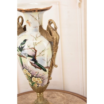 Muzealny Wazon Waza Amfora - Porcelana + Brąz - Ptaki - Dekoracja