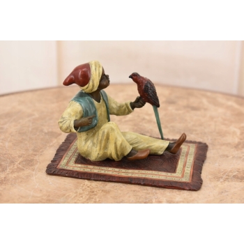 Chłopiec z Papuga Na Kocu - Figura Rzeźba z Brązu - Styl Vienna - Kolekcja