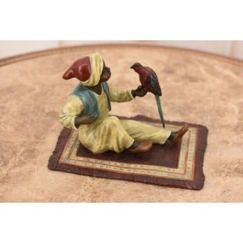 Chłopiec z Papuga Na Kocu - Figura Rzeźba z Brązu - Styl Vienna - Kolekcja