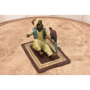 Chłopiec z Papuga Na Kocu - Figura Rzeźba z Brązu - Styl Vienna - Kolekcja