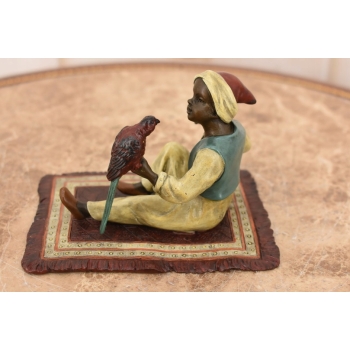 Chłopiec z Papuga Na Kocu - Figura Rzeźba z Brązu - Styl Vienna - Kolekcja