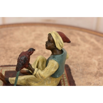 Chłopiec z Papuga Na Kocu - Figura Rzeźba z Brązu - Styl Vienna - Kolekcja