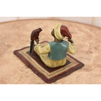 Chłopiec z Papuga Na Kocu - Figura Rzeźba z Brązu - Styl Vienna - Kolekcja