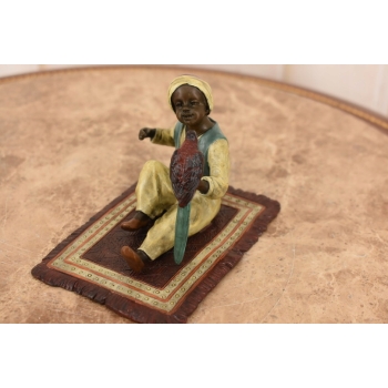 Chłopiec z Papuga Na Kocu - Figura Rzeźba z Brązu - Styl Vienna - Kolekcja