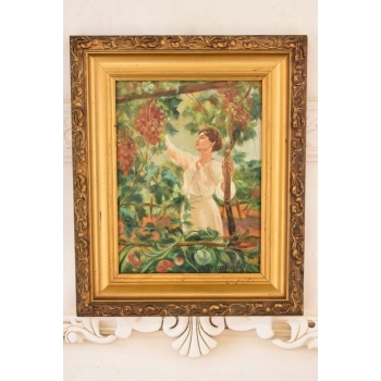 Józef Chełmoński - Kobieta Zrywająca Winogrono - Ogród - Stary Obraz Olejny