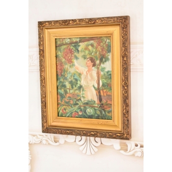 Józef Chełmoński - Kobieta Zrywająca Winogrono - Ogród - Stary Obraz Olejny