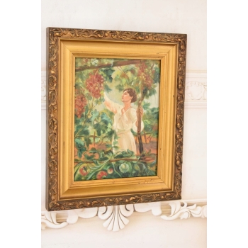 Józef Chełmoński - Kobieta Zrywająca Winogrono - Ogród - Stary Obraz Olejny