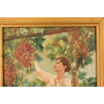 Józef Chełmoński - Kobieta Zrywająca Winogrono - Ogród - Stary Obraz Olejny