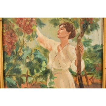 Józef Chełmoński - Kobieta Zrywająca Winogrono - Ogród - Stary Obraz Olejny