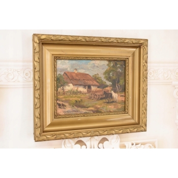 Jan Stanisławski - Pejzaż Polskiej Wsi - Konie w Zagrodzie - Obraz Olejny