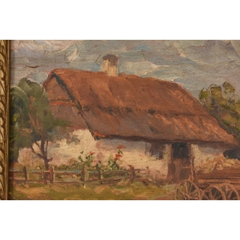 Jan Stanisławski - Pejzaż Polskiej Wsi - Konie w Zagrodzie - Obraz Olejny