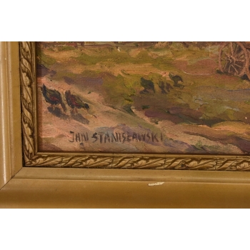 Jan Stanisławski - Pejzaż Polskiej Wsi - Konie w Zagrodzie - Obraz Olejny