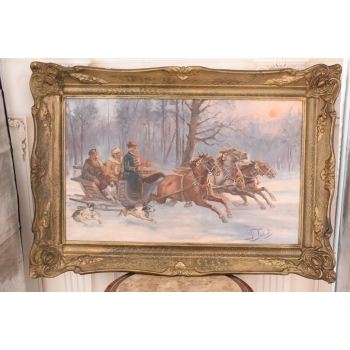 J. Fałat - Wyprawa Na Polowanie - Myśliwska Scena - Stary Obraz Olejny