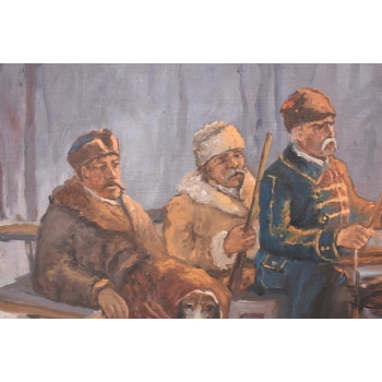 J. Fałat - Wyprawa Na Polowanie - Myśliwska Scena - Stary Obraz Olejny